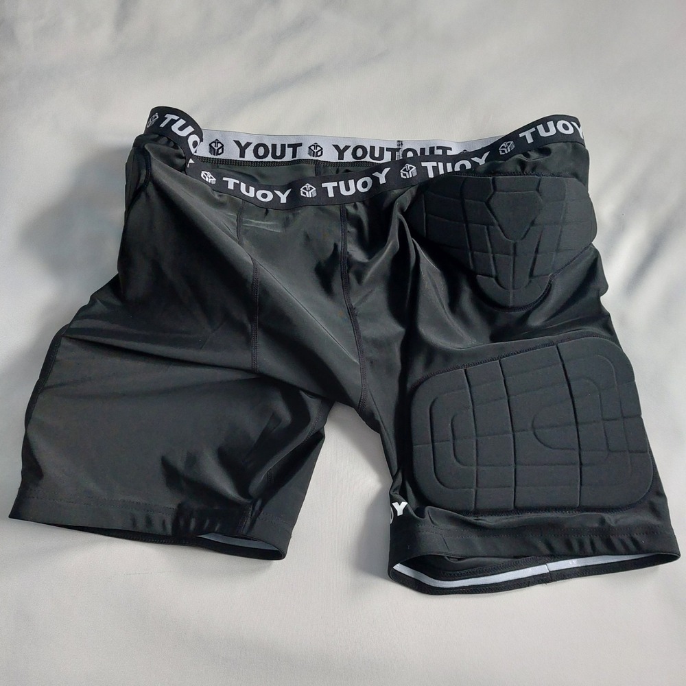 Mens Tuoy Black Football Padded‎ Jock Spandex Compression Shorts 3XL 5 Pads